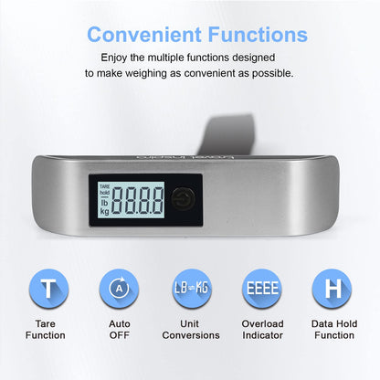 travel inspira Luggage Scale, Portable Digital Hanging Baggage Scale for Travel, Suitcase Weight Scale with Rubber Paint, 110 Pounds, Battery Included - Blue