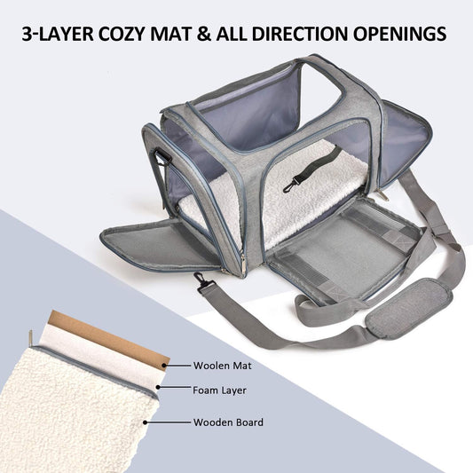 Cat, Dog Carrier for Small Medium Cats Puppies up to 15 Lbs, TSA Airline Approved Carrier Soft Sided, Collapsible Travel Puppy Carrier - Grey - PuriLite