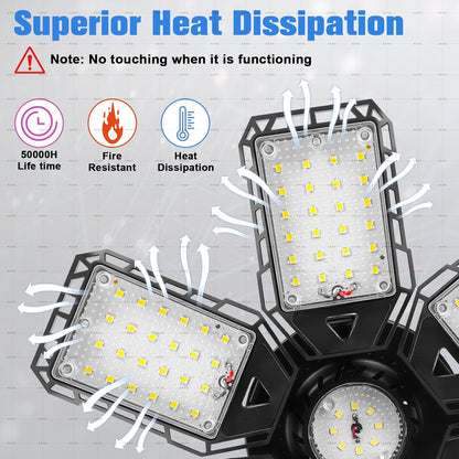 Aoretic LED Garage Lights Bulb 4 Pack -180W, 18000LM 6500K Led Shop Light with 6+1 Deformable Panels, Basement Barn Light Garage Ceiling Lights, E26/E27 for Garage, Warehouse, Shop, Basement