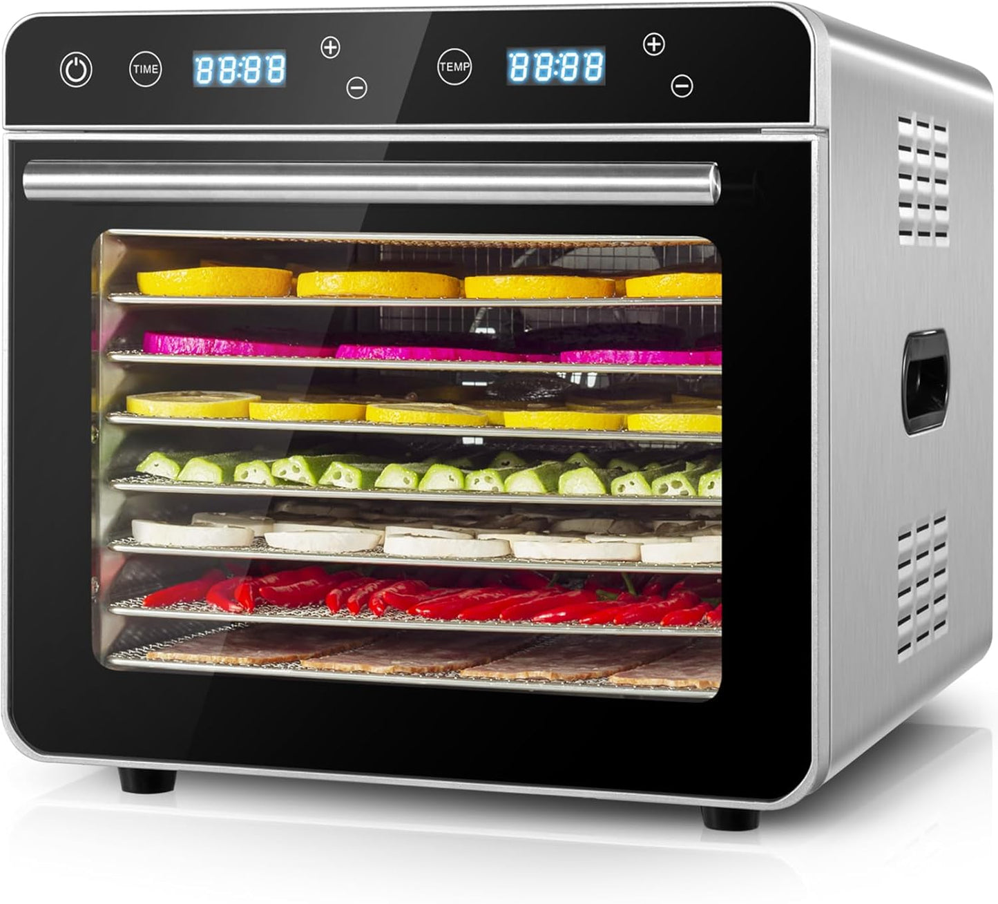 KWASYO 8 Trays Stainless Steel Food Dehydrator, Double-layer Construction, 24H Timer & 30℃ to 85℃ Temperature Control, Dehydrator Food Dryer for Jerky, Fruit, Vegetable, Pet Treats, 700W