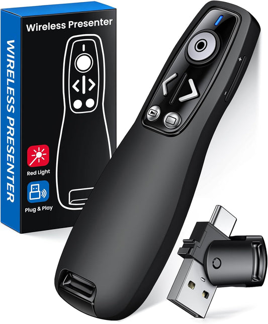 Presentation Clicker Wireless Presenter Remote for PowerPoint, RF 2.4GHz USB Powerpoint Clicker with Hyperlink & Volume Control PowerPoint Slide Advancer for Mac, Computer, Laptop