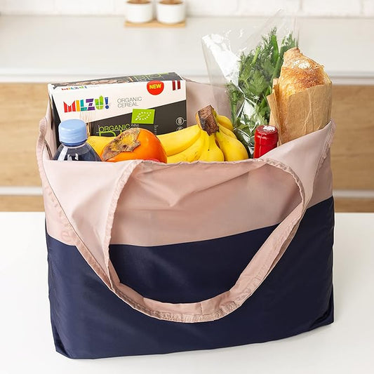 Reusable Shopping Bags, Foldable Grocery Bags with Attached Pouch Wallet, Comfort Handle, Waterproof, Large Foldable Tote Bag - PuriLite