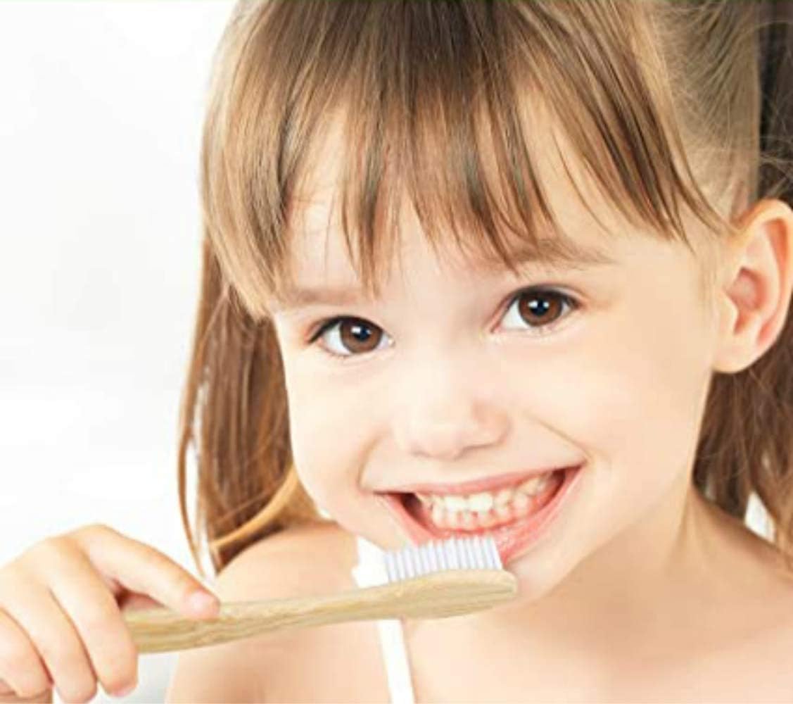 ECOETBOO Kids Bamboo Toothbrush Medium Bristles Rainbow, 5 Pack Children's Toothbrushes Eco-Friendly Wooden Handle Tooth Brush (5 Colors)