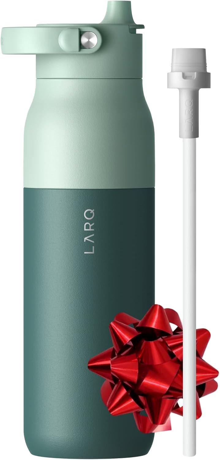 LARQ 34oz Swig Top Stainless Steel Water Bottle – Insulated Wide Mouth, BPA-Free, Leakproof with Built-In Handle, Keeps Drinks Cold 24 Hours, Reusable Bottle for Sports, Gym, and Travel, Eucalyptus Green - PuriLite