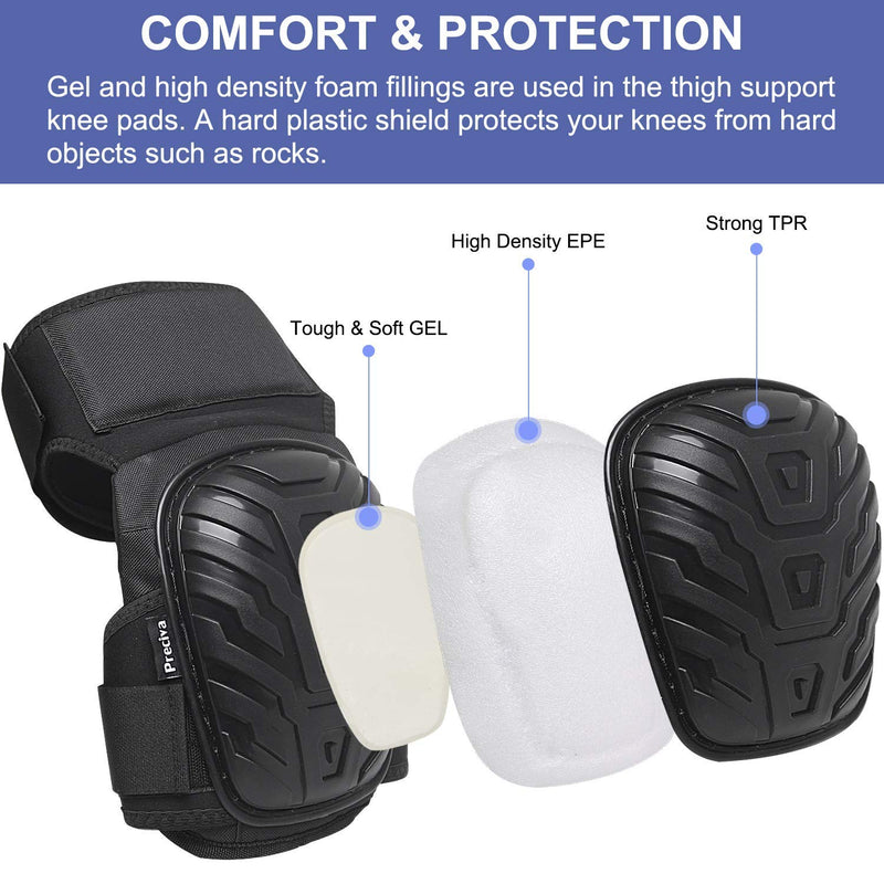 Knee Pads, Preciva Professional Gel Knee Pads for Work, Heavy Duty High Anti-Slip Straps and Double Gel Cushion Foam Padding Construction Tool Kneepads - Cleaning, Flooring, Gardening