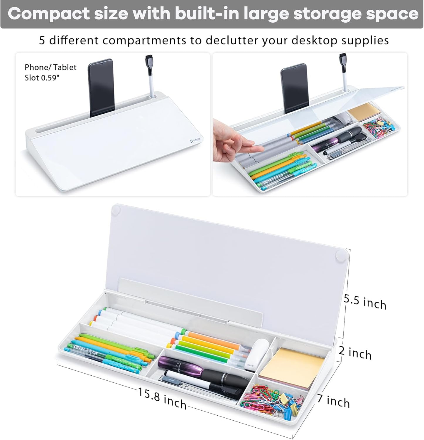 Varhomax Desktop Glass Whiteboard – Dry Erase Memo Board with Storage Caddy – Tabletop Office & School Organizer for Notes, To-Do Lists, and Keyboard Stand