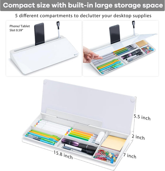 Varhomax Desktop Glass Whiteboard – Dry Erase Memo Board with Storage Caddy – Tabletop Office & School Organizer for Notes, To-Do Lists, and Keyboard Stand