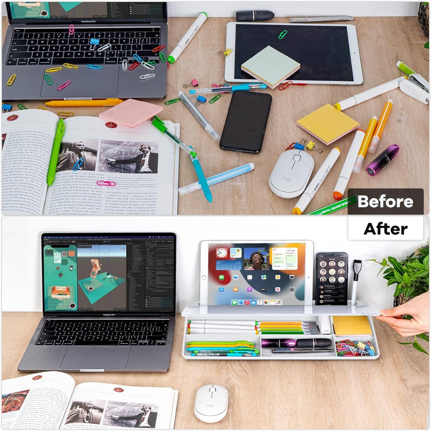 Varhomax Desktop Glass Whiteboard – Dry Erase Memo Board with Storage Caddy – Tabletop Office & School Organizer for Notes, To-Do Lists, and Keyboard Stand