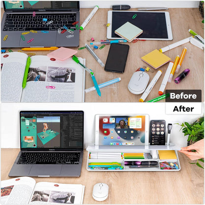 Varhomax Desktop Glass Whiteboard – Dry Erase Memo Board with Storage Caddy – Tabletop Office & School Organizer for Notes, To-Do Lists, and Keyboard Stand