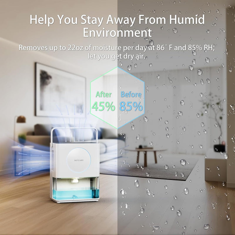 SOICARE Dehumidifier, 3.2L Water Tank, 7-Colour LED Night Light, HEPA Filter, 220V/50W, White