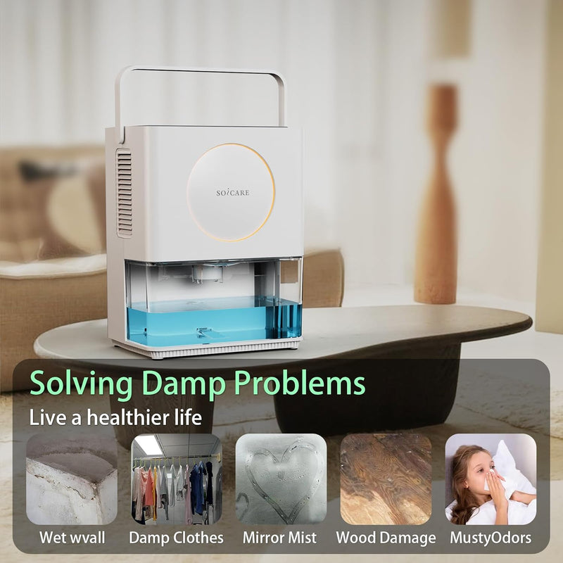 SOICARE Dehumidifier, 3.2L Water Tank, 7-Colour LED Night Light, HEPA Filter, 220V/50W, White