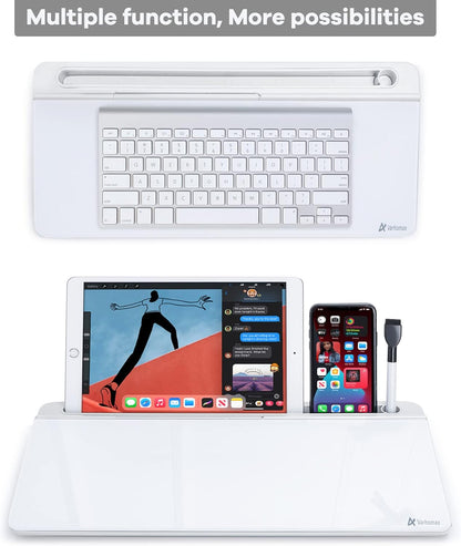 Varhomax Desktop Glass Whiteboard – Dry Erase Memo Board with Storage Caddy – Tabletop Office & School Organizer for Notes, To-Do Lists, and Keyboard Stand