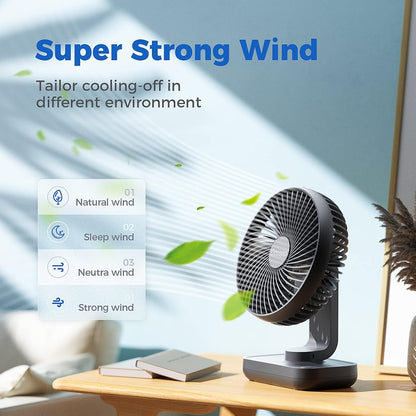 OCOOPA Small Desk Fan, 4000mAh Rechargeable USB Fan Battery Operated, 4 Speeds, 5'' Portable Table Fan with Strong Airflow Quiet, Detachable Grille, Mini Desktop Fan(Blue)