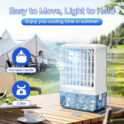 Ploomi Evaporative Air Cooler Fan, 4-in-1 Portable Personal Mini AC with Humidifier & 7 Color LED Night Light, 3 Speeds & 3 Mist Modes, USB Powered, for Bedroom Office Desk Camping Tent