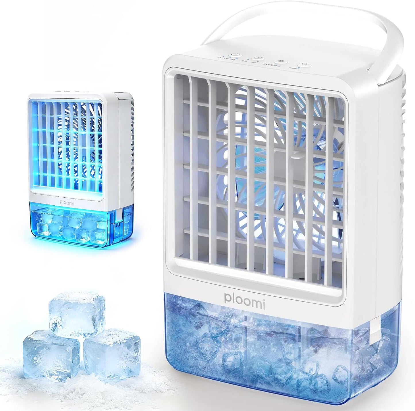 Ploomi Evaporative Air Cooler Fan, 4-in-1 Portable Personal Mini AC with Humidifier & 7 Color LED Night Light, 3 Speeds & 3 Mist Modes, USB Powered, for Bedroom Office Desk Camping Tent