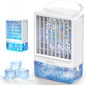 Ploomi Evaporative Air Cooler Fan, 4-in-1 Portable Personal Mini AC with Humidifier & 7 Color LED Night Light, 3 Speeds & 3 Mist Modes, USB Powered, for Bedroom Office Desk Camping Tent