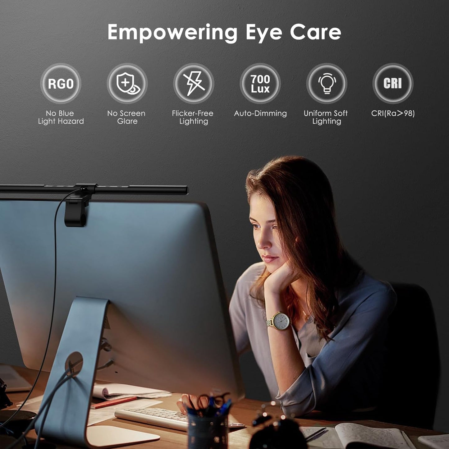 Quntis Computer Monitor Lamp, Screen Monitor Light Bar for Eye Caring, USB Reading LED Task Lamp with Auto-Dimming, Dimmable Light Bar, Touch Control, No Glare Space Saving Home Office Desk Lamps