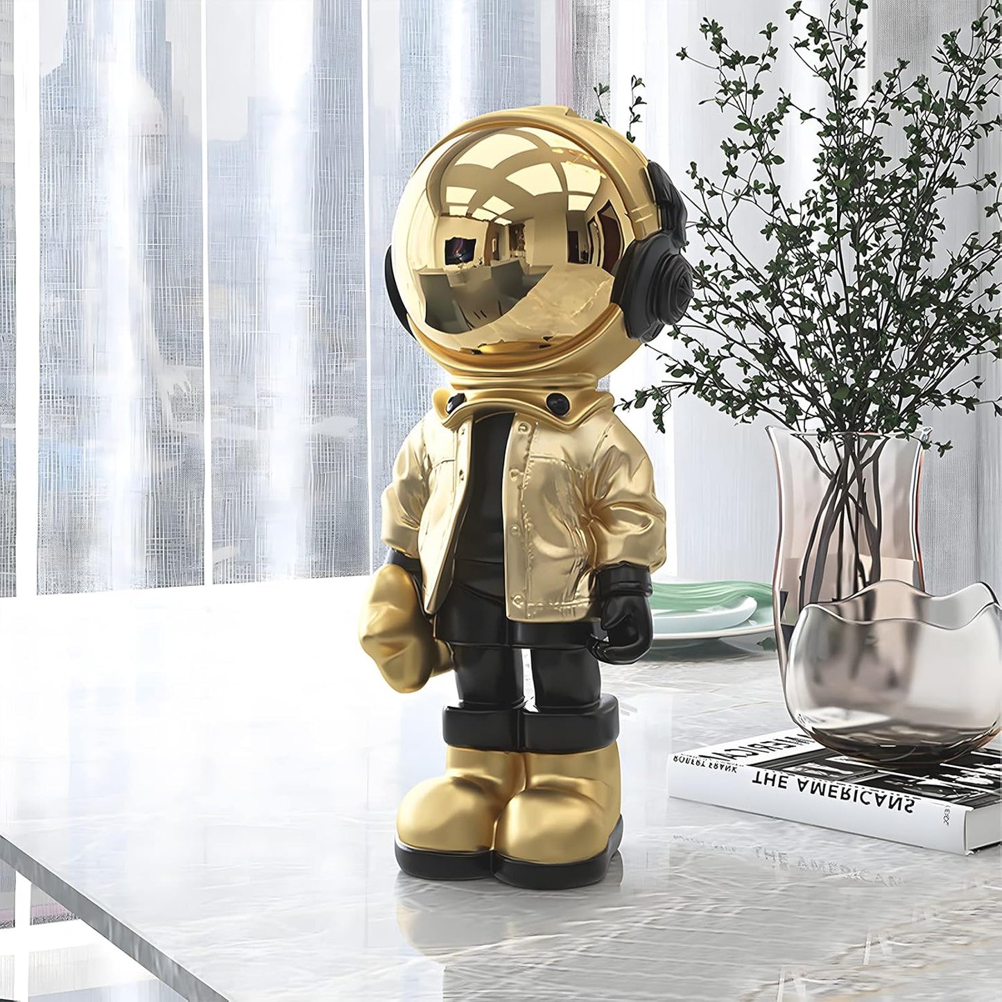 Dosker Astronaut Statue Polyresin Sculpture – Gold Spaceman Figurine for Home, Office, Desktop & Bookshelf Decoration