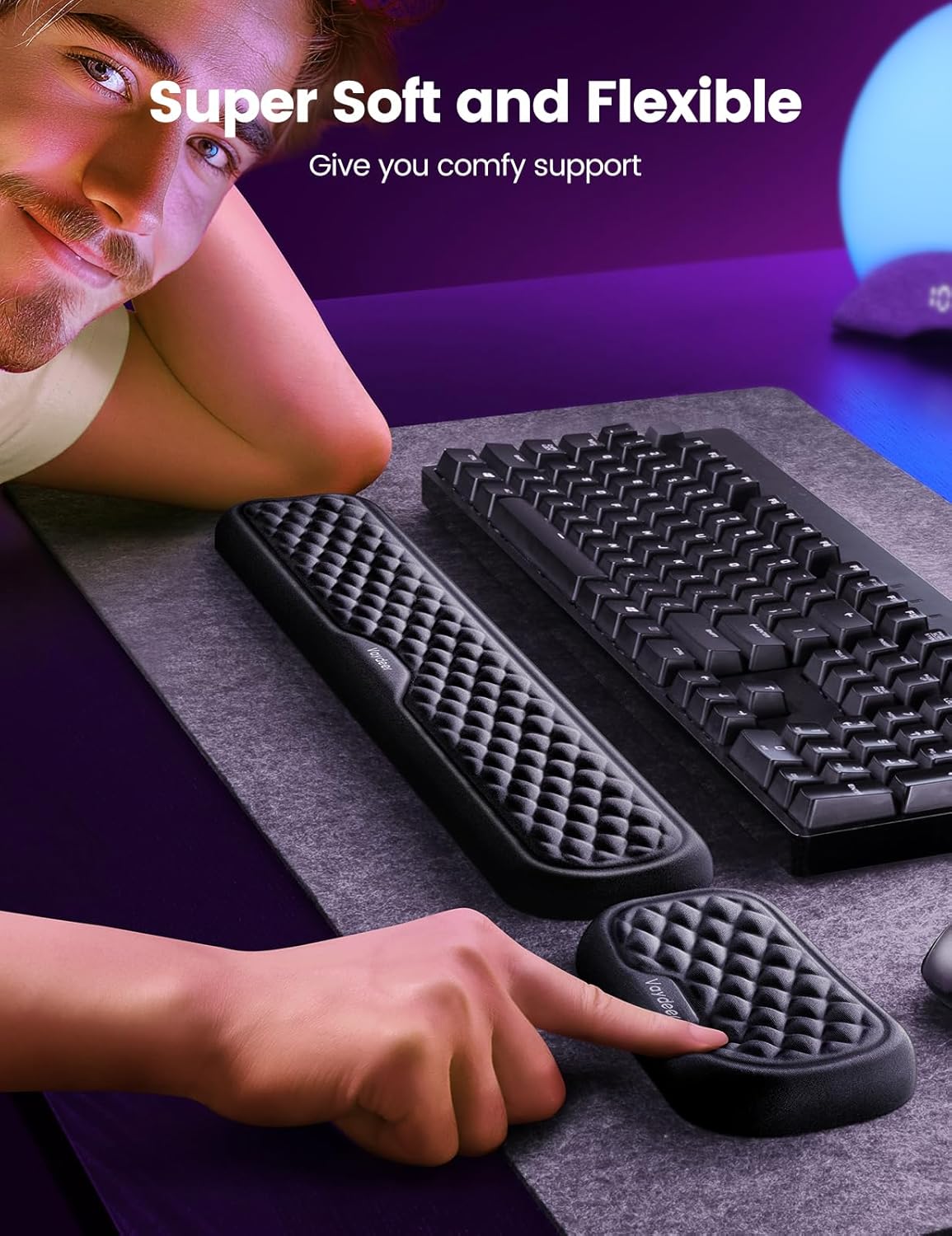 Ergonomic Keyboard and Mouse Wrist Rest Pad Set with Memory Foam Support, Non-Slip Desk Wrist Support for Computer and Laptop Typing, Large Black Set