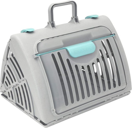 SportPet Designs Sport Pet Foldable Travel Cat Carrier with A Waterproof Bed - Front Door Plastic Collapsible Carrier, Gray (CM-10064-CS01) - PuriLite