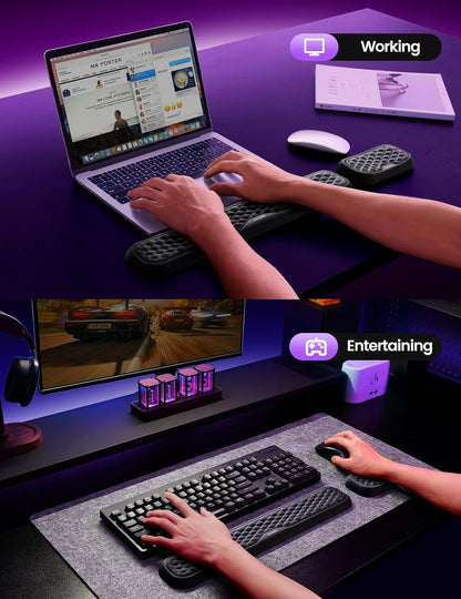 Ergonomic Keyboard and Mouse Wrist Rest Pad Set with Memory Foam Support, Non-Slip Desk Wrist Support for Computer and Laptop Typing, Large Black Set