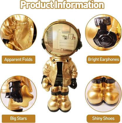 Dosker Astronaut Statue Polyresin Sculpture – Gold Spaceman Figurine for Home, Office, Desktop & Bookshelf Decoration