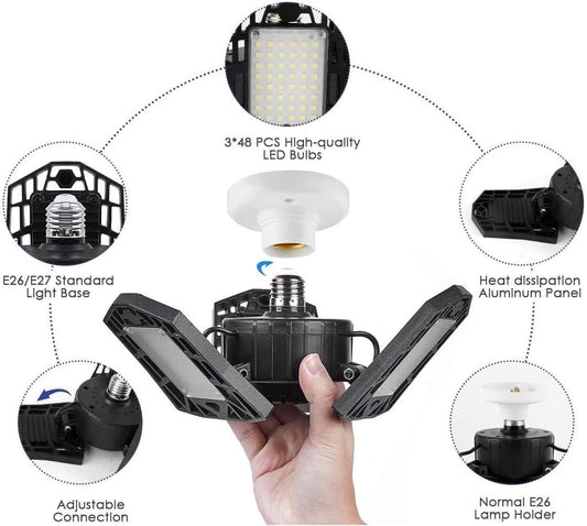 LED Garage Lights - 6000 Lumen 6500K Daylight 60W, Three Leaf Led Garage Ceiling Lights, Pack of 2