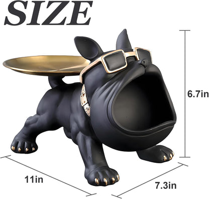 French Bulldog Resin Tray Statue – Key Holder, Candy Dish & Desk Decor for Home, Office & Entryway Table – Black Bulldog Figurine