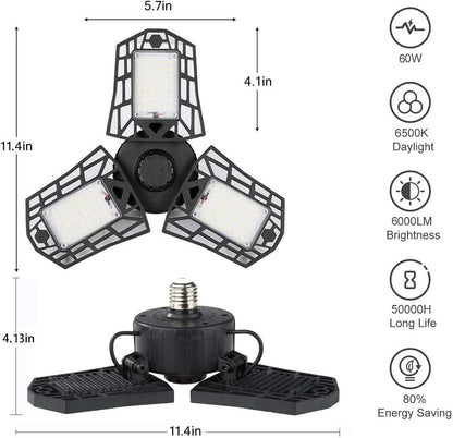 LED Garage Lights - 6000 Lumen 6500K Daylight 60W, Three Leaf Led Garage Ceiling Lights, Pack of 2