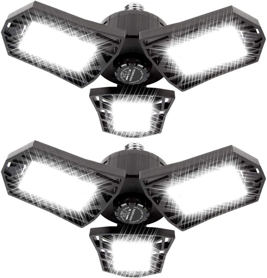 LED Garage Lights - 6000 Lumen 6500K Daylight 60W, Three Leaf Led Garage Ceiling Lights, Pack of 2