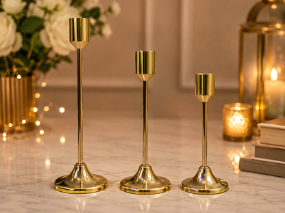 Elegant Candle Stand Set – 3 Pieces | Curved Design & Straight Design | Luxury Home & Event Décor