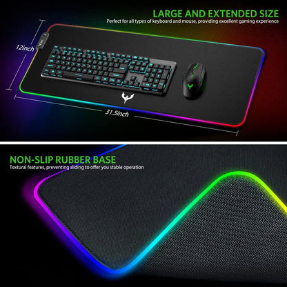 Extra Large RGB Gaming Mouse Pad with LED Lighting, Extended Keyboard and Mouse Mat, Non-Slip Waterproof Desk Pad for Gaming and Computer Use, 31.5 x 12 Inch