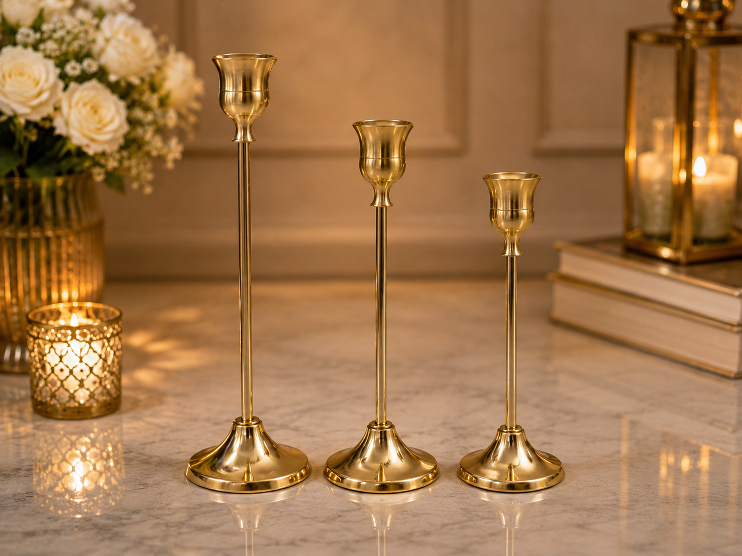 Elegant Candle Stand Set – 3 Pieces | Curved Design & Straight Design | Luxury Home & Event Décor