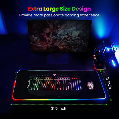 Extra Large RGB Gaming Mouse Pad with LED Lighting, Extended Keyboard and Mouse Mat, Non-Slip Waterproof Desk Pad for Gaming and Computer Use, 31.5 x 12 Inch