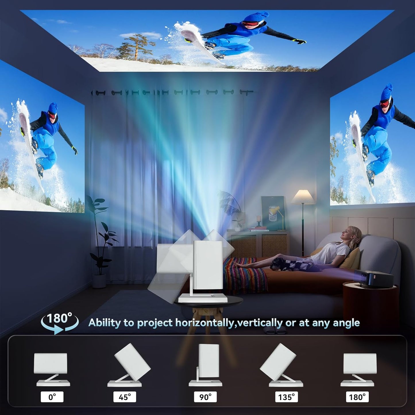Mini Projector 4K Portable – WiFi6 Bluetooth 5.4 Home Cinema Smart Projector for Phone PC HDMI USB Laptop – 130" Screen with Auto Keystone
