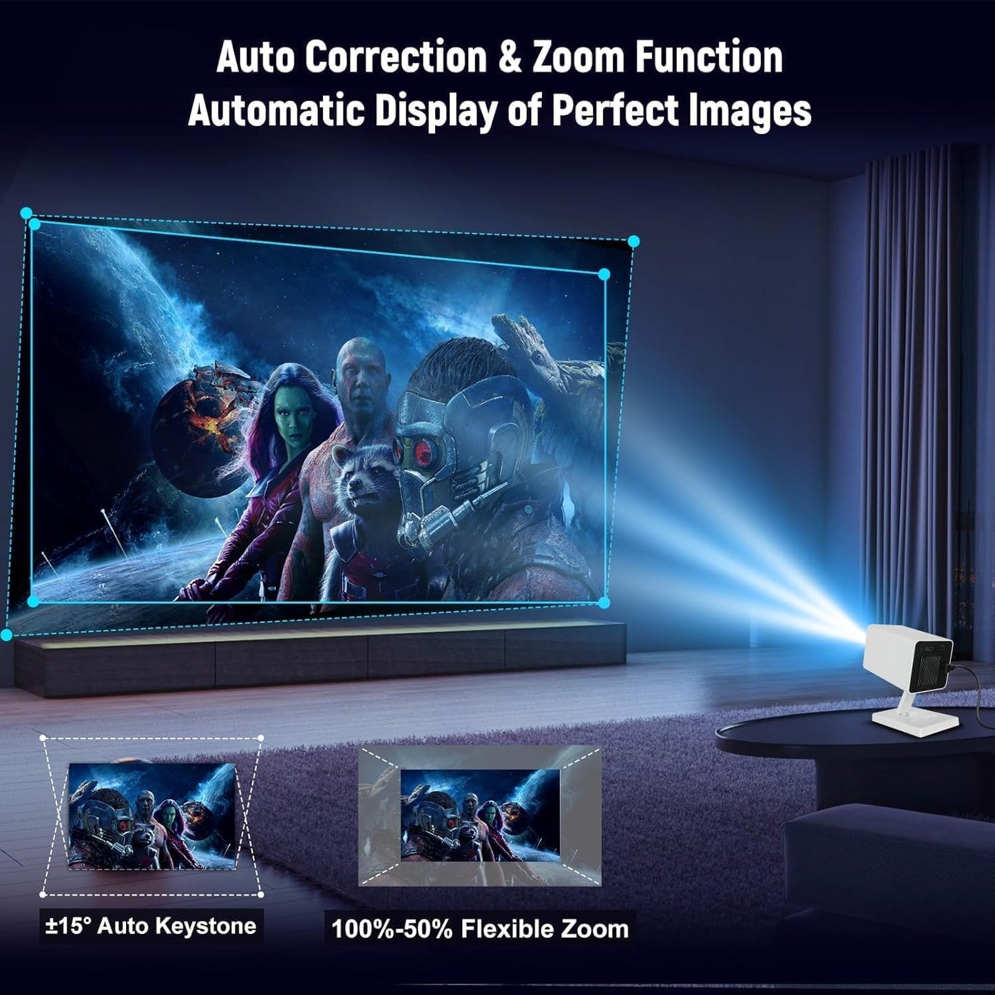 Mini Projector 4K Portable – WiFi6 Bluetooth 5.4 Home Cinema Smart Projector for Phone PC HDMI USB Laptop – 130" Screen with Auto Keystone