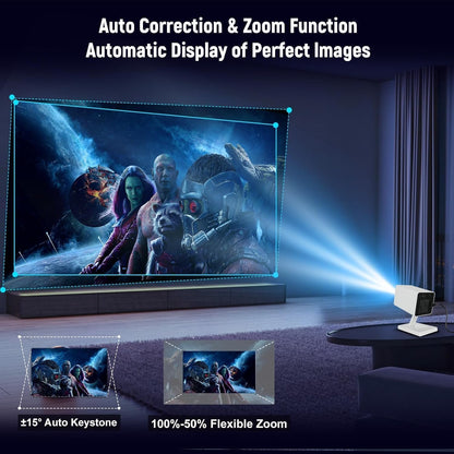 Mini Projector 4K Portable – WiFi6 Bluetooth 5.4 Home Cinema Smart Projector for Phone PC HDMI USB Laptop – 130" Screen with Auto Keystone