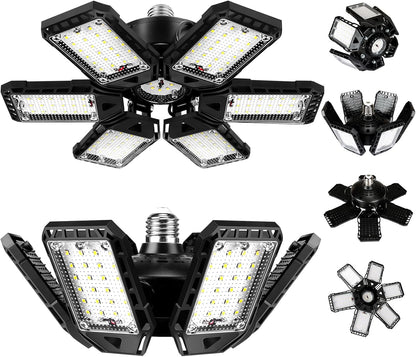 Aoretic LED Garage Lights Bulb 2 Pack -180W, 18000LM 6500K Led Shop Light with 6+1 Deformable Panels, Basement Barn Light Garage Ceiling Lights, E26/E27 for Garage, Warehouse, Shop, Basement