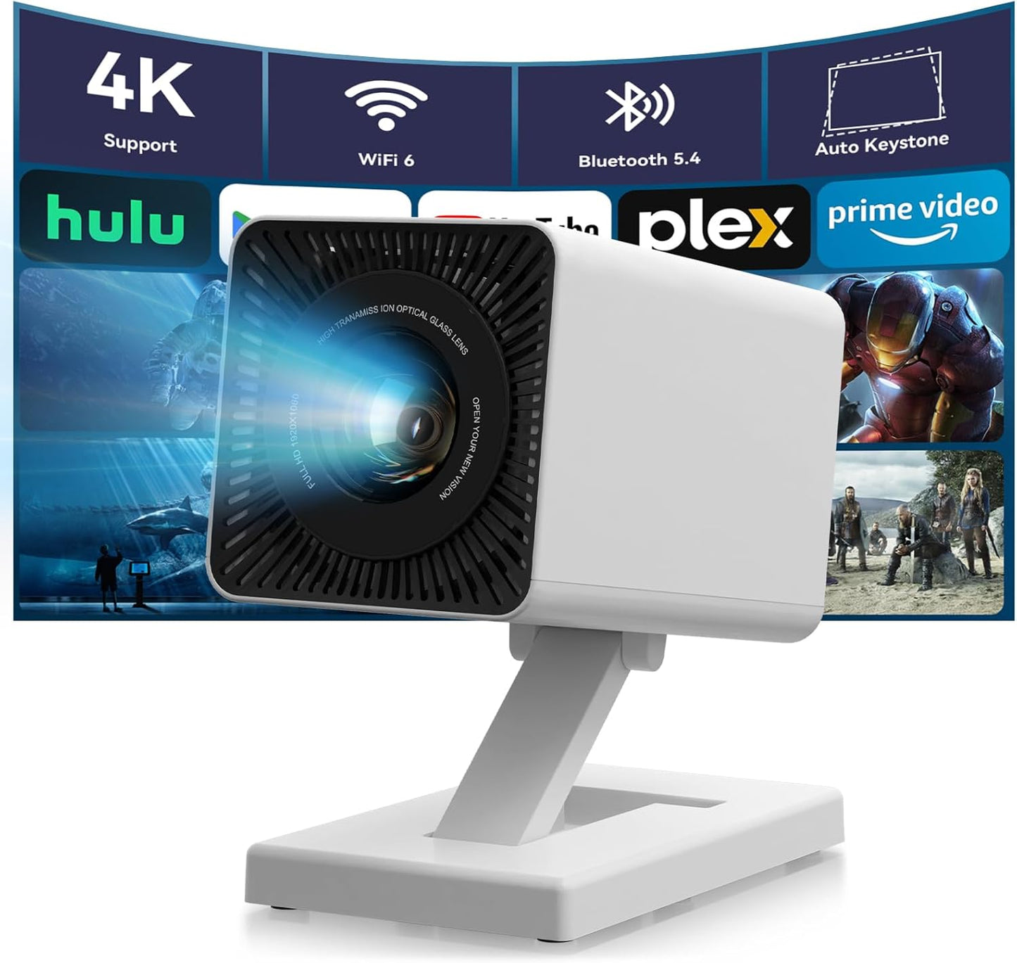 Mini Projector 4K Portable – WiFi6 Bluetooth 5.4 Home Cinema Smart Projector for Phone PC HDMI USB Laptop – 130" Screen with Auto Keystone