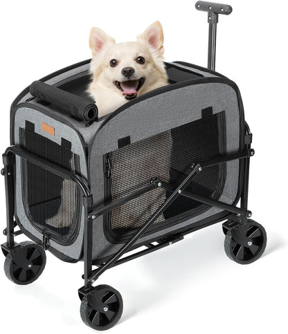 Lekebobor Cat Carrier with Wheels Large Cats 40LBS, Rolling Pet Carriage with Big All-Terrain Wheels (Gray)