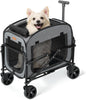 Lekebobor Cat Carrier with Wheels Large Cats 40LBS, Rolling Pet Carriage with Big All-Terrain Wheels (Gray)