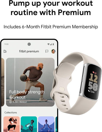 Google Fitbit Charge 6 Advanced Health and Fitness Tracker with Built-in GPS, Stress Management Tools, Sleep Tracking, 24/7 Heart Rate and more -- Silver/White