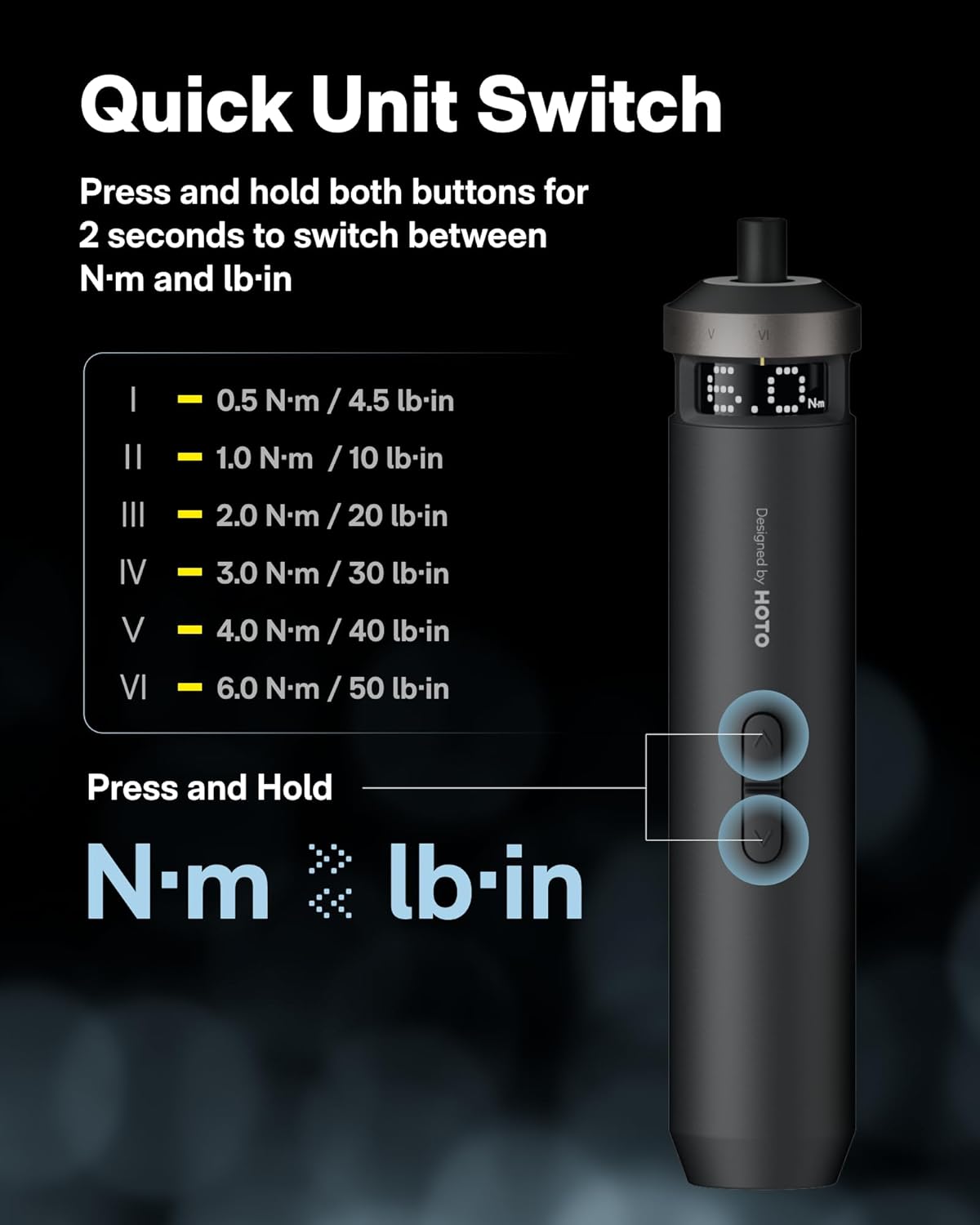 HOTO PixelDrive Electric Screwdriver – Smart Display Cordless Screwdriver with 6 Torque Settings, 30 Bits, LED Light & USB-C Rechargeable Battery