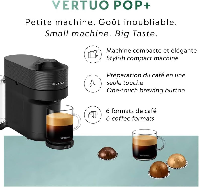 Nespresso Vertuo Pop+ Coffee and Espresso Machine with Aeroccino by De'Longhi, Liquorice Black