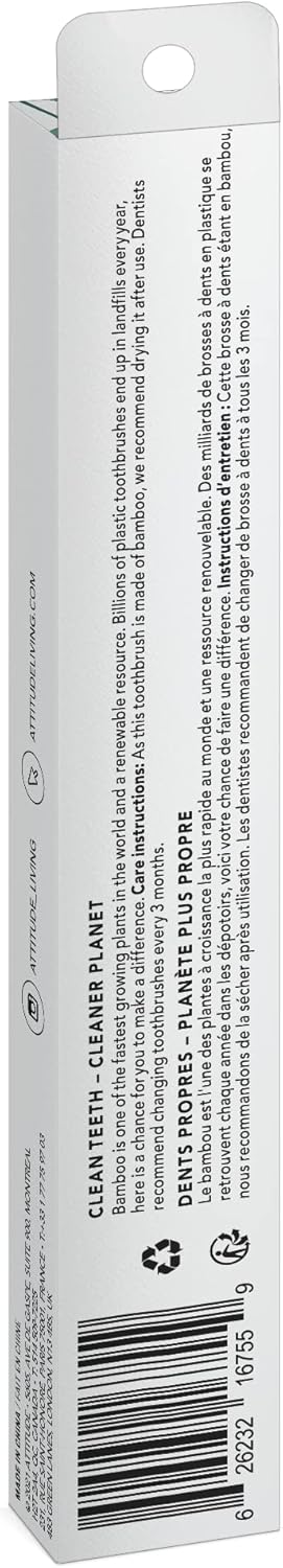 ATTITUDE Bamboo Toothbrush, Blue, 1 Count