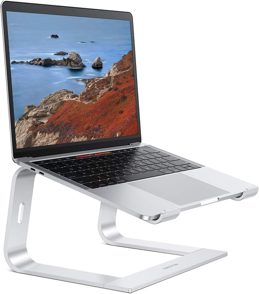 OMOTON Aluminum Laptop Stand Riser, Ergonomic Desk Mount for 10-15.6 Inch Laptops, Heat Dissipation Holder for MacBook, Dell, HP, Lenovo – Silver