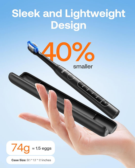 Bitvae Ultrasonic Electric Toothbrushes for Adults and Kids, ADA Accepted Rechargeable Travel Sonic Toothbrush with 8 Brush Heads, 5 Modes, Holder, D2 (Jet Black)