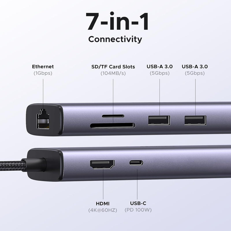 UGREEN Revodok USB C Hub, 7 in 1 USB C Dock with 4K 60Hz HDMI, 1Gbps Ethernet, 2 USB 3.0, 100W PD, SD/TF Card Reader Docking Station Compatible with MacBook Pro/Air, iPad, XPS, Thinkpad, Steam Deck