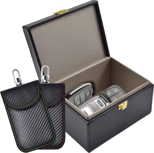 Faraday Box for Car Keys & 2 Pack Faraday Bag for Key Fob Protector, RFID Key Box Faraday Pouch Cage Car Key Signal Blocking Box Anti Theft Car Key Box Signal Blocker