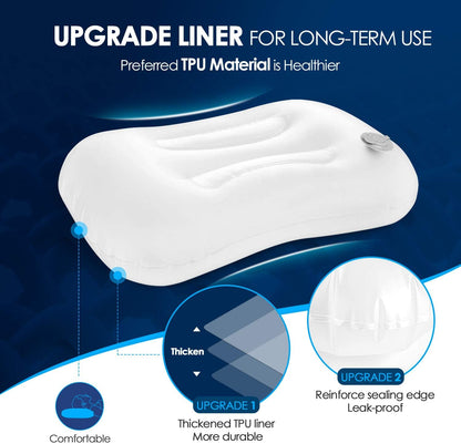 Hikenture Camping Pillow with Removable Cover - Ultralight Inflatable Pillow for Neck Lumber Support - Upgrade Backpacking Pillow - Washable Travel Air Pillows for Camping, Hiking, Backpacking (Blue)